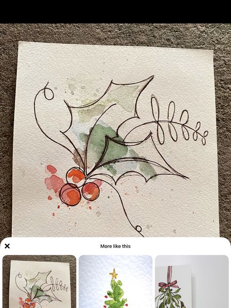 Watercolor Christmas Cards Diy, Painted Christmas Cards, Watercolour Christmas, Christmas Card Art, Christmas Doodles, Watercolor Christmas Cards, Paint Cards, Watercolor Flower Art, Diy Christmas Cards