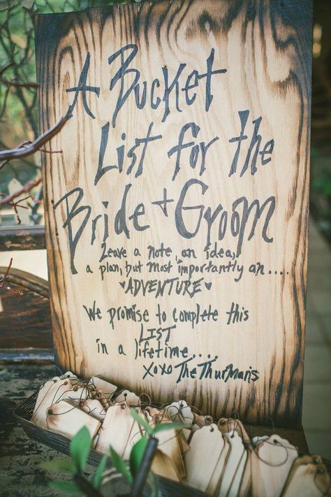 A bucket list for the bride and groom. Quirky Wedding, Wedding Guest Book Alternatives, Mod Wedding, To Infinity And Beyond, Wedding Wishes, Halloween Wedding, Ranch Wedding, Rustic Wedding Decor, Alternative Wedding