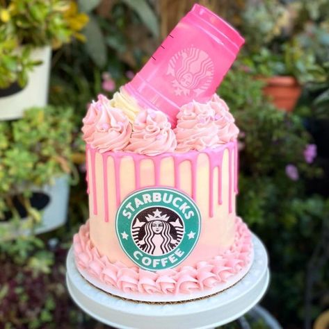 Starbucks Cake Ideas, Starbucks Birthday Party, Pink Drink Starbucks, Starbucks Party, Starbucks Cake, Starbucks Birthday, 20th Bday, 12th Birthday Cake, A Slice Of Cake