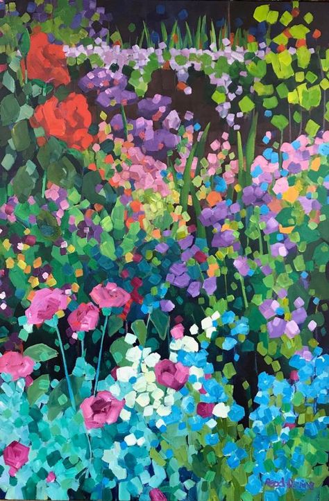 The Secret Garden by - 19 KAREN Garden Painting Abstract, Abstract Flower Garden Painting, Garden Abstract Painting, Abstract Garden Painting, Mural Painting Ideas, Garden Painting Art, Secret Garden Art, Watercolor Floral Art, Garden Paintings