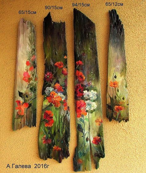 Barn Wood Art, Plank Art, Wood Pallet Art, Deco Nature, Reclaimed Wood Art, Flowers Painted, Fence Art, Wood Painting Art, Driftwood Crafts