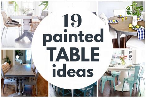 19 Beautiful DIY Painted Table Ideas You Can Easily Recreate Painting Farmhouse Table, Painted Tabletop Ideas, Pedestal Kitchen Table Makeover, Diy Painting Table Ideas, Painted Dining Table Ideas, Painting Table Top Ideas, Paint Table Ideas, Dining Table Painting Ideas, Kitchen Table Painting Ideas