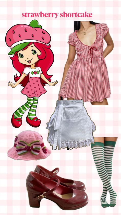 strawberry shortcake halloween costume idea. cute dress outfit halloween costume strawberry shortcake aesthetic Costume Strawberry Shortcake, Strawberry Shortcake Halloween, Strawberry Shortcake Aesthetic, Shortcake Aesthetic, Strawberry Shortcake Halloween Costume, Strawberry Halloween, Strawberry Shortcake Dress, Strawberry Shortcake Outfits, Cake Costume