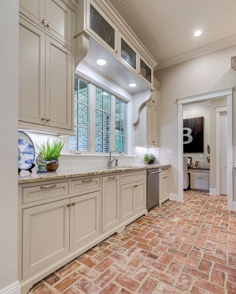 Bricks Floor, Faux Brick Flooring, Brick Kitchen Floor, Brick Floors Mudroom, Brick Tiles Kitchen, Brick Floor Kitchen, Brick Tile Floor, Farmhouse Kitchen Flooring, Brick Look Tile