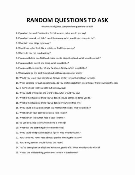 99 Random Questions to Ask - Fun and unexpected questions. Random Questions To Ask, Questions To Ask People, Deep Conversation Topics, Conversation Starter Questions, Tenk Positivt, Questions To Get To Know Someone, Conversation Questions, Random Questions, Deep Questions To Ask