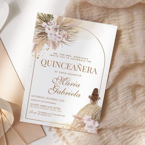 Quinceanera Boho Pampas Floral Mis Quince Anos Invitation Boho Quinceanera, Invitations Quinceanera, Sweet Fifteen, Quince Invitations, Sweet Sixteen Invitations, Pampas Gras, Quinceanera Invitations, 15th Birthday, Dried Floral