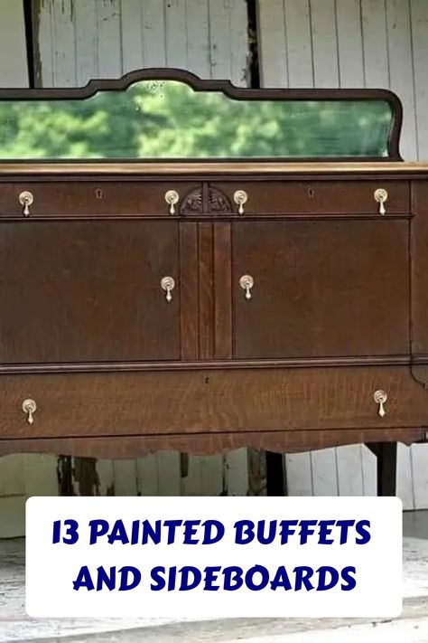 Side Board Refurbished, Painted Empire Buffet, Painting Antique Buffet, Vintage Buffet Makeover Farmhouse, Buffet Table Painting Ideas, Upcycled Antique Sideboard, Buffet Table Redo Diy Projects, Chalk Painted Buffets And Sideboards, Buffet Painting Ideas