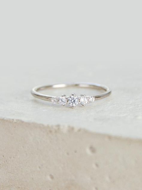 Simple Cute Rings Silver, Simple Wedding Ring Sets Silver, Ring Silver Engagement, Rings To Get Your Girlfriend, Promise Ring Styles, Minimalist Wedding Ring Set White Gold, Wedding Ring Dainty Silver, Sterling Silver Rings With Stones, Small Dainty Wedding Rings Silver