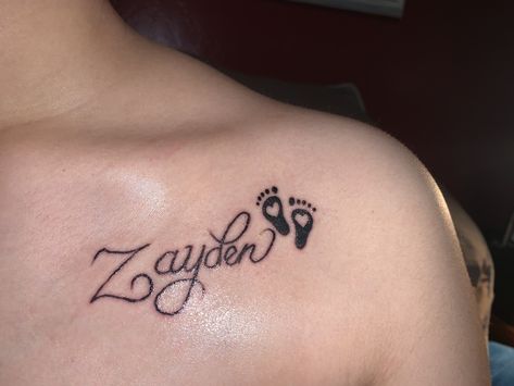 Mother Tattoos Names, Son Names Tattoo Ideas, Tattoo Of Baby Name, Tattoo Ideas For My Sons Name, Tattoo Ideas Sons Name, Tattoos For Newborn Son, Mommy And Baby Tattoo Ideas, Tattoo Ideas For Your Son, Baby Girl Name Tattoo Ideas