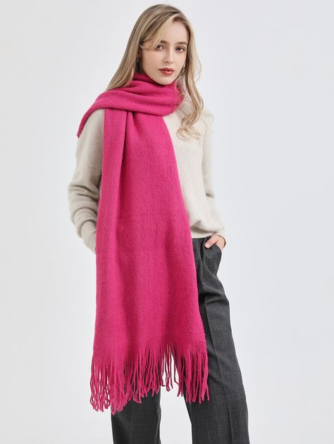 Hot Pink Scarf Outfit, Pink Scarf Outfit, Scarf Outfit Winter, Hot Pink Scarf, Pink Hijab, Winter Scarf Fashion, 10 Ways To Wear, Trim Scarf, Nyc Outfits