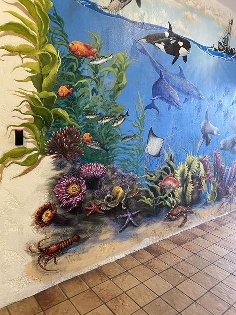 Sea Life Mural Painting, Sea Mural Painting, Underwater Mural Painting, Rain Art Projects For Kids, Drawing Art Projects, Aquarium Mural, Underwater Mural, Sea Murals, 3d Art Painting