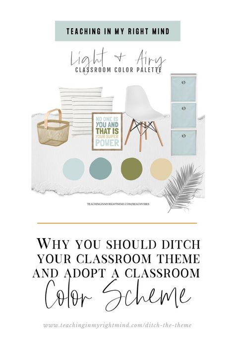 Calming Special Education Classroom, Classroom Colour Scheme, Preschool Classroom Color Scheme Ideas, Colors For Classroom Walls, Calm Colors Classroom Decor, High School Room Decor, Color Schemes For Office, Middle School Classroom Decor Themes, Sage Classroom Decor