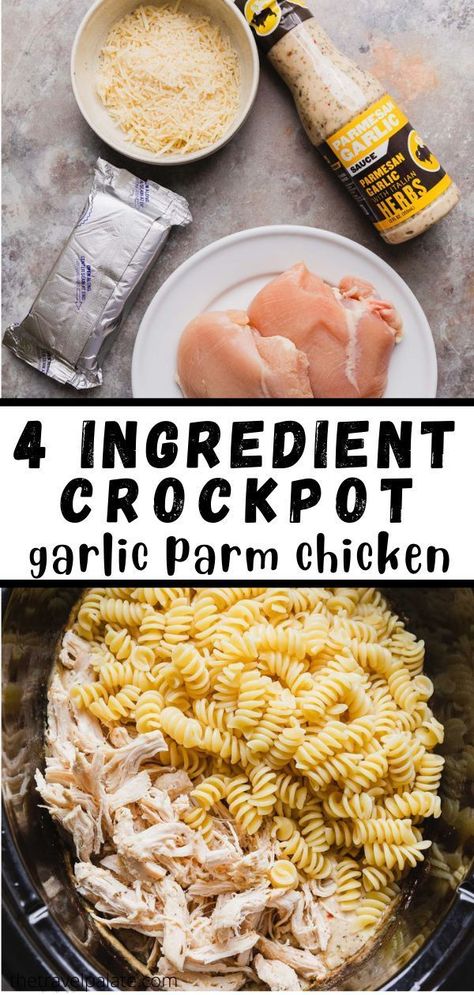 garlic parmesan chicken Crockpot Garlic Parmesan Chicken Pasta, Crockpot Garlic Parmesan Chicken, Garlic Parm Chicken, Parm Chicken, Garlic Parmesan Chicken Pasta, Parmesan Chicken Pasta, Chicken Crockpot Recipes Easy, Chicken Parmesan Pasta, Easy Crockpot Dinners