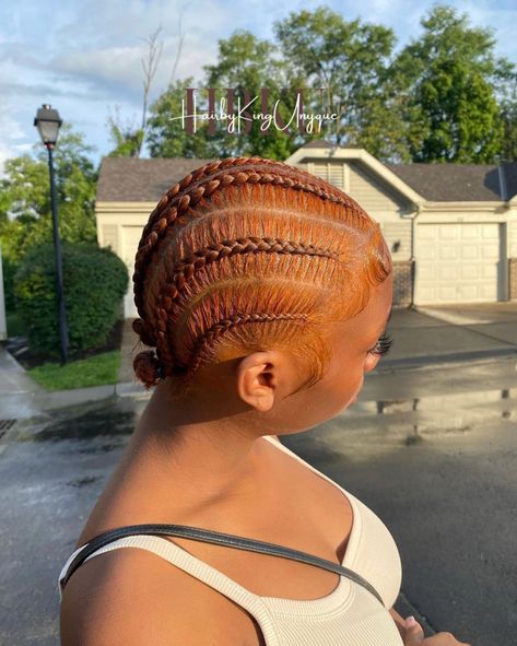 Copper Stitch Braids, Orange Stitch Braids, Stitch Braids Outfit, Copper Cornrows Braids, Stiches Braid Styles, Stitch Braids Natural Hair No Weave, Stitch Braids Short Hair, Stitch Braids On Natural Hair, Ombre Stitch Braids