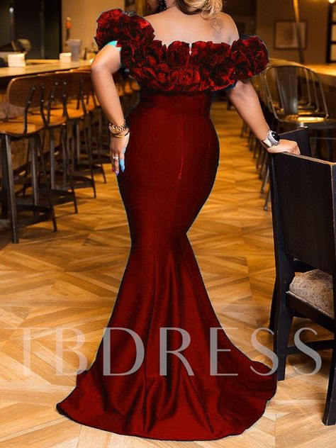 Floor-Length Falbala Short Sleeve Off Shoulder Plain Women's Dress Dinner Gowns Nigerian, Dinner Gowns, Ruffle Bodycon Dress, Ruffle Bodycon, Dinner Dress Classy, Long Bodycon Dress, Empire Dress, Dinner Dress, Mermaid Dress