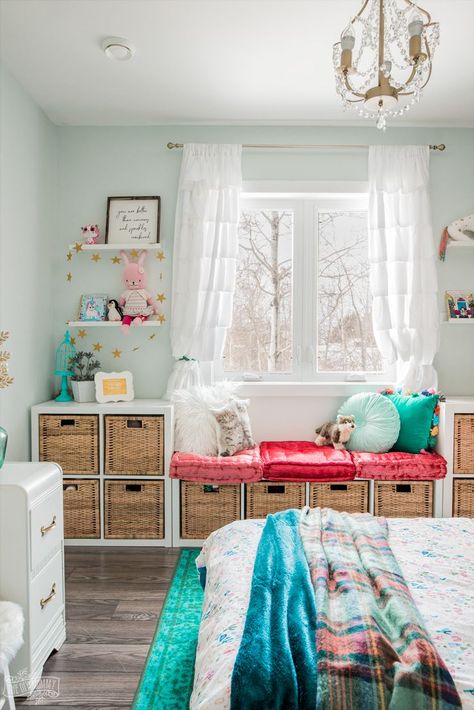 Ikea Window Seat, Boho Kids Bedroom, Kids Bedroom Makeover, Big Girl Bedrooms, Ikea Bedroom, Teal Walls, Big Girl Rooms, Kids Room Design, Shipping Company