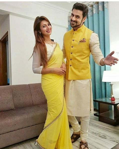 DM for buy ☝️ How about this couple in yellow shop this divyanka yellow saree if you like it 💖 For Shop this yellow saree Visit Our… Pics In Saree, Cute Couple Pics, Wedding Kurta For Men, Groom Dress Men, Indian Groom Wear, Wedding Dresses Men Indian, Divyanka Tripathi, Sherwani Groom, Gents Kurta