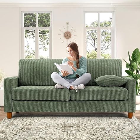 Amazon.com: Kidirect 70in Green Sofa, Couches for Living Room 21in Extra Deep Seats, Comfy Corduroy Sofas for Living Room No Tool Assembly, Modern Oversized Love Seat with 2 Pillows, Sofa Couch for Bedroom : Home & Kitchen Green Corduroy Sofa, Dark Green Corduroy Couch, Green Boucle Sofa, Couch For Bedroom, Green Velvet Modular Sofa, Sofas For Living Room, Couches For Living Room, Bedroom Couch, Cozy Couch