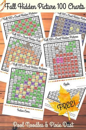 FREE Fall Hundreds Chart Hidden Pictures - Pool Noodles & Pixie Dust Mystery Pictures Free, 100's Chart, Hundreds Chart, 100 Chart, Fun Math Games, Second Grade Math, Hidden Pictures, Math Methods, Pool Noodles