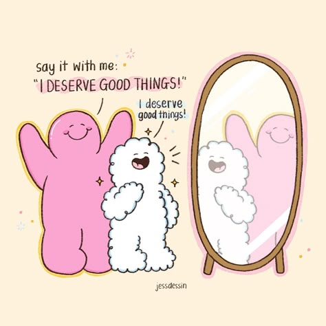 Say it with me! “I’m worthy of good things, and I’m ready to receive them! 💫” #ideservegoodthings #mrbubbles #nimbus #petals #jessdessin #illustration #cuteillustrations #characterdesign #art #digitalart #selflove You Will Make It, A Good Life, Encouraging Illustrations, Happy Words Inspiration, Cute Sayings And Quotes, Positive Illustration Art, Health Affirmations Positive, I Deserve Good Things, Quotes For Morning