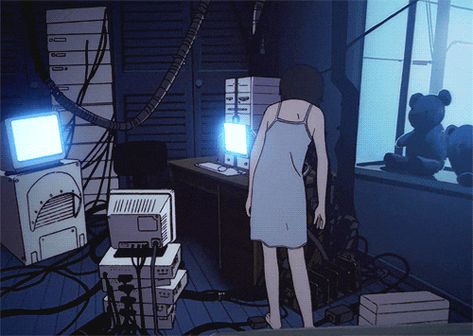 Steam Artwork, Lain Iwakura, Serial Experiments Lain, Japanese Animated Movies, Cyberpunk Anime, Japanese Animation, 90s Anime, Psychological Thrillers, Aesthetic Gif