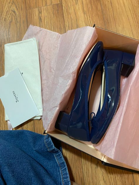 French Shoes Aesthetic, Block Heel Ballet Flats, Dark Blue Shoes Aesthetic, Spring Heels 2024, Vintage Blue Shoes, Winter Shoes Coquette, Navy Blue Coquette, Blue Ballet Shoes Aesthetic, European Room