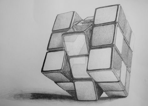 Rubix Cube Drawing, Cube Drawing Sketch, 3d Shapes Art, Tonal Drawing, Geometric Shapes Drawing, Shading Drawing, Geometric Shapes Art, 3d Art Drawing, Seni 2d