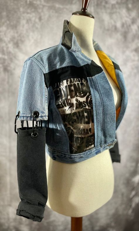 Reworked Jean Jacket, Upcycle Jeans Jacket, Jean Jacket Crochet, Upcycled Jackets Diy, Upcycling Denim Jacket, Jean Jackets Diy, Denim Jacket Diy Upcycling, Diy Upcycled Clothing, Jean Jacket Outfits Women