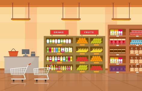 Grocery Store Drawing, Supermarket Drawing, Grocery Store Interior, Kids Grocery Store, Mall Interior, Grocery Store Shopping, Shopping Clipart, Grocery Store Design, Grocery Supermarket