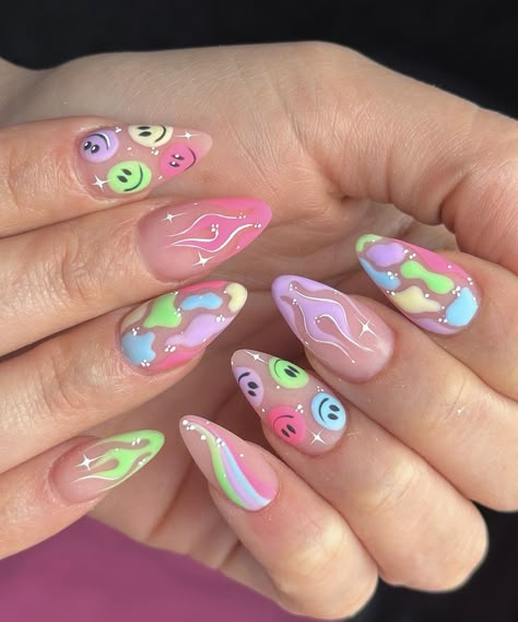 Fake Nails Designs, Cute Simple Nails, Colorful Nail, Summery Nails, Girly Acrylic Nails, Really Cute Nails, Funky Nails, Acrylic Nail Designs, False Nails