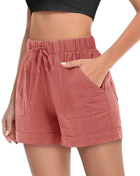 PRICES MAY VARY. 100% Cotton Button closure Machine Wash FABRIC - 90%Cotton & 10%Linen. Support Machine wash in cold water. Elastic closure. STYLE - Womens comfy shorts have elastic waistband for stretchy fit, side pockets, flutter design, basic solid. FEATURE - Lightweight linen material makes this flowy shorts as a must have pick for summer collection, shorts weight is about 0.37LB-0.5LB, lightweight enough for lounge wearing. SOLID - The basic women shorts with drawstrings, it can go well wit Como Fazer Short, Cotton Shorts Women, Striped Off Shoulder Top, Linen Shorts Women, Look Con Short, Shorts Cotton, Casual Summer Shorts, Flowy Shorts, Shirts Design