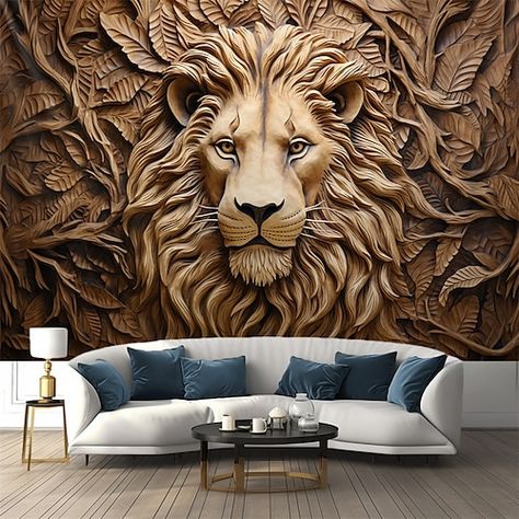 Large Wall Sculpture, Crystal Wall Decor, Castle Home Decor, Weird Furniture Unique, European Eclectic Decor, Safari Decor Living Room, Garden Bedroom Decor, Bali Home Decor, Lion Tapestry