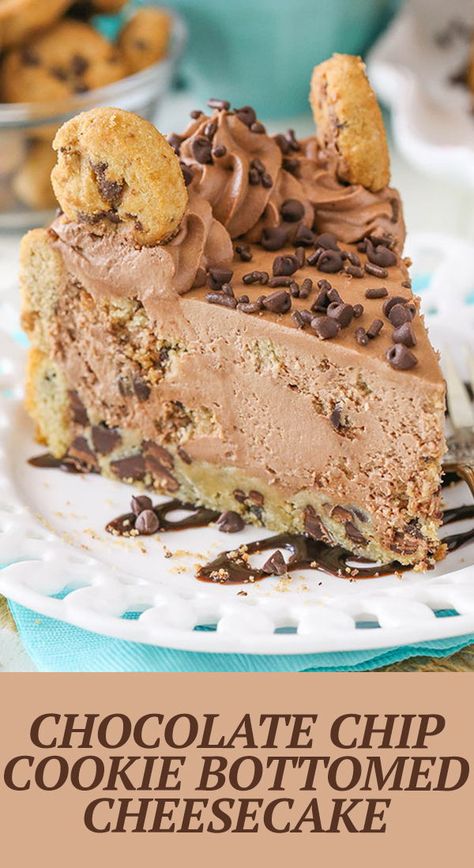 Cookie Bottom Cheesecake, No Crust Cheesecake, Cookie Crust Dessert, Cheesecake With Cookie Crust, Cookie Crust Cheesecake, Chocolate Chip Cookie Crust, Chocolate Chip Cookie Cheesecake, Cheesecake Desserts Recipes, Cookie Cheesecake