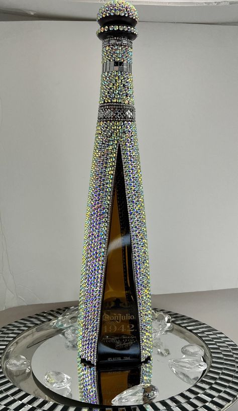 Crown Apple Bling Bottle, Bedazzled 1942 Bottle, Bedazzled Tequila Bottle, 1942 Tequila Decorated, Don Julio 1942 Bottle Decorated, 1942 Bottle Decoration, Rhinestone Alcohol Bottle, Blinged Out Liquor Bottles, Bling Bottles Liquor Diy