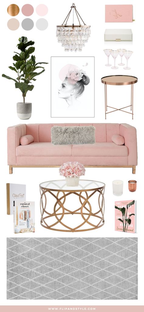 Blush, Copper and Grey Home Decor | Interior inspiration for a living room space | interior design + decor | www.flipandstyle.com Space Interior Design, Furnitur Ruang Keluarga, Copper And Grey, Interior Design Decor, Grey Home, Decorating Advice, Design Salon, Beige Sofa, Trendy Living Rooms