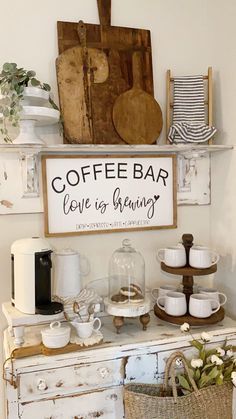 Kaffe Bar, Coffee/wine Bar, Love Is Brewing, Coffee Bar Station, Farmhouse Coffee Bar, Coffee Bar Design, Farmhouse Small, Bar In Casa, Coffee Bars In Kitchen