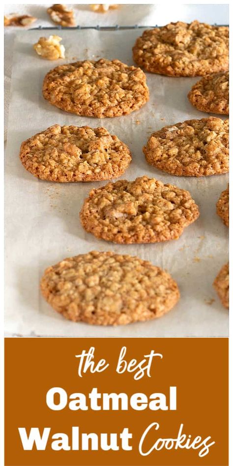 These are the easiest, most delicious, one-bowl oatmeal walnut cookies ever. Super versatile, they can be frozen and baked to order! #oatmeal #cookies #recipe #walnut #baking Oatmeal Walnut Cookies, Cookies Walnut, Easy Oatmeal Cookies, Walnut Cookie Recipes, Best Oatmeal Cookies, Easy Oatmeal, Walnut Recipes, Walnut Cookies, Cookies Easy