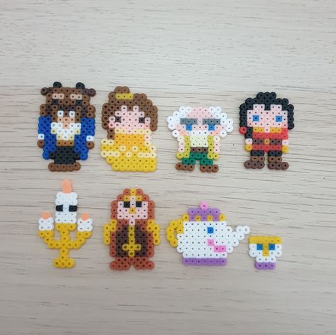 Perler Beads Ideas Characters, Disney Character Perler Beads, Small Disney Perler Beads, Disney Pearl Beads, Disney Fuse Beads, Fuse Beads Disney, Disney Melty Beads, Beauty And The Beast Perler Beads, Disney Perler Bead Patterns Small