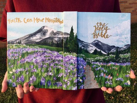 🏔 I feel like I say this a lot (if not on here then definitely in real life), but this really is my favorite Bible so far. and it also set… Painted Bible Mountains, Bible Painting Cover, Painted Bible Cover, Hand Painted Bibles, Bible Decor, Bible Painting, Painted Bible, Hand Painted Bible, Custom Bible