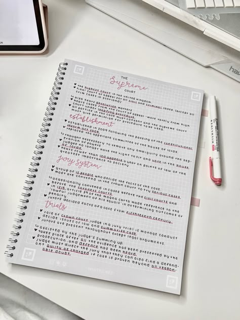 Pink aesthetic study notes How To Write Organized Notes, Law School Pink Aesthetic, College Notes Aesthetic Psychology, Law Notes Ideas, Law Studies Notes, Law Student Aesthetic Notes, Law Revision Notes, How To Write Pretty Notes, Aesthetic Law Notes