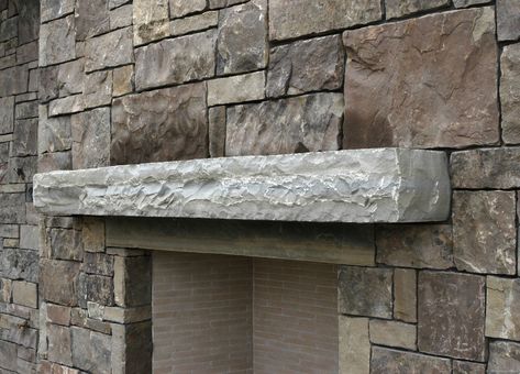 stone mantel chisel edge - Google Search Stone Mantle Ideas, Outdoor Mantle Ideas, Stone Mantel Fireplace, Fireplace Stone Mantle, Stone Mantle Fireplace, Rock Mantle, Granite Mantle, Ledger Stone Fireplace, Backyard Fireplaces