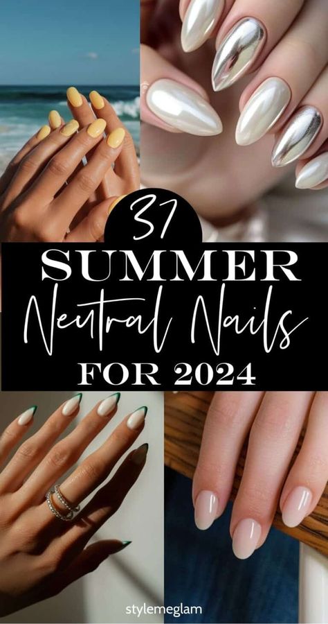 Beach Nails Neutral, Summer Neutral Nails Gel, Simple Neutral Summer Nails, Summer Neutral Nail Colors, Neutral Nails Summer 2024, Neutral Nail Trends, Neutral Beach Nails, Nail Trends 2024 Summer, Clean Summer Nails