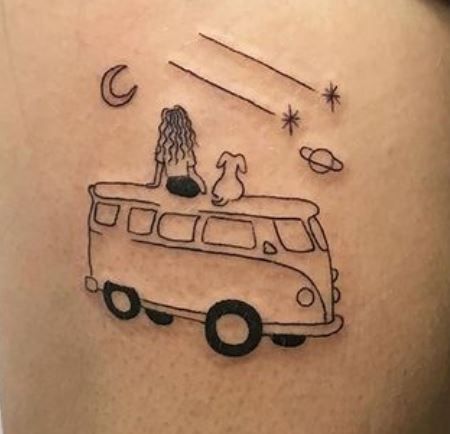 Airstream Tattoo, Vw Van Tattoo, Volkswagen Bus Tattoo, Camper Van Tattoo, Vw Tattoo Ideas, Van Life Tattoo, Vw Bus Tattoo, Volkswagen Tattoo, Emma Tattoo