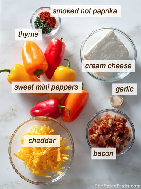 Mini Pepper Snack Ideas, Cheesy Bacon Stuffed Mini Peppers, Stuffed Bell Peppers Bacon, Mini Sweet Pepper Dip, Sweet Pepper Cream Cheese, Sweet Pepper Recipes Mini Cream Cheese, Pepper Cream Cheese Stuffed, Stuffed Mini Sweet Peppers Cream Cheese, Dip For Sweet Peppers