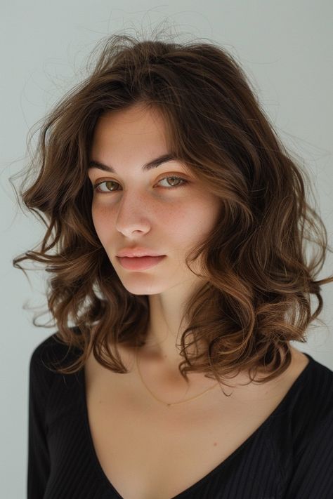 Lobs For Fine Wavy Hair, Below Shoulder Curly Hair, Wavy Lob With Layers, Natural Wavy Hair Wedding, Wispy Bangs With Face Framing Layers Wavy Hair, Midlength Haircuts Wavy, Clavicle Bob Haircut, Curly Mid Length Hair With Layers, Natural Waves Short Hair