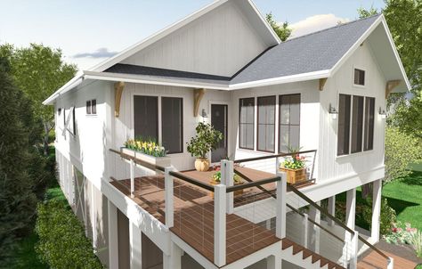 1430 Sq. Ft. - Magnolia Beach Hut – Intertwine House Plans Small Beach House On Stilts, Raised Beach House Plans, Elevated Coastal House Plans, Elevated Beach House Plans, Beach House Plans On Stilts, Lake Cottage House Plans, Beach House On Stilts, Small Beach House Plans, House Plans On Stilts