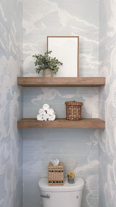 DIY Floating Shelves above Toilet - Liz Pacini Shelves Behind Toilet, Floating Toilet, Kitchen Renovation Cost, Wooden Bathroom Vanity, Shelves Above Toilet, Above Toilet, Shelves Over Toilet, Bathroom Shelves Over Toilet, Toilet Room Decor