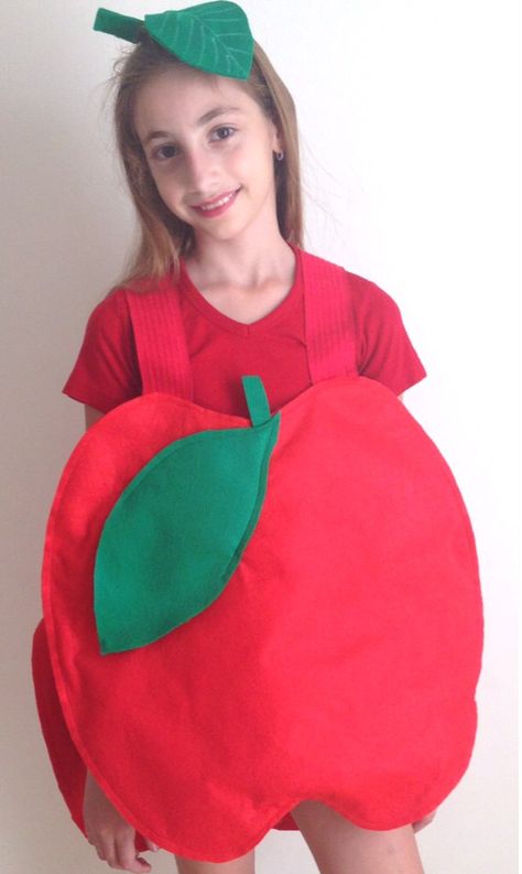 Apple costume  Happy New Year..                                                                                                                                                                                 More Apple Costume Diy, Apple Costume For Kids, Diy Apple Costume, Fruit Costumes For Kids, Apple Halloween Costume, Diy Fruit Costume, Abc Costumes, Apple Costume, Fruit Costumes