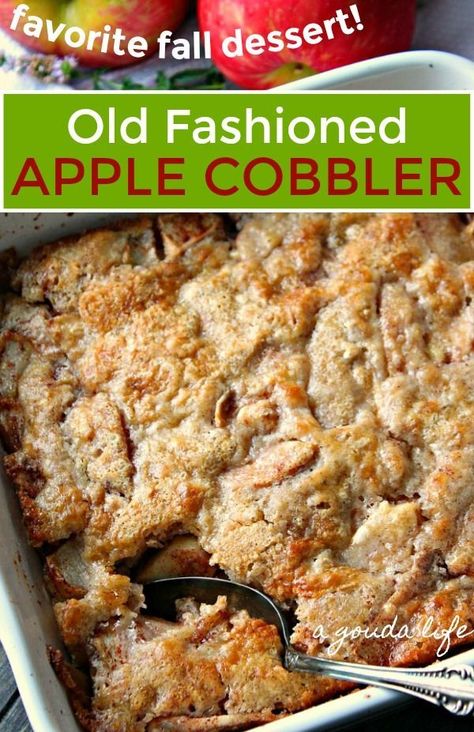 Fresh apple, old-fashioned Apple Cobbler is my family's favorite fall dessert! Deep dish with a cinnamon sauce  bursting with fall flavors + a simple cake topping. #applecobbler #apples #applerecipes #dessert #appledessert #fallrecipes #falldesserts #agoudalife Apple Cobbler Recipe Easy, Fall Flavors Baking, Homemade Apple Cobbler, Apple Cobbler Easy, Cobbler Recipes Easy, Apple Cobbler Recipe, Cobbler Easy, Apple Cobbler, Apple Dessert Recipes