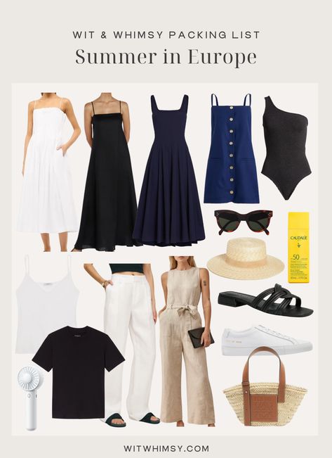 What to Pack for Europe in Summer - wit & whimsy What To Wear In Europe In Summer, Outfits For Italy Summer, What To Wear To London, Summer Luggage, What To Pack For Europe, Pack For Europe, What To Wear In Summer, European Travel Outfit, Europe Packing